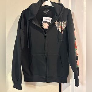 Black Betty Boop Hooded zipper down sweatshirt